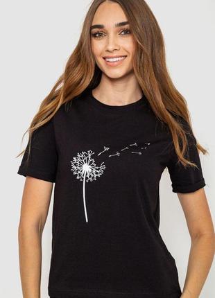 Жіноча футболка з принтом, колір чорний, 241r124