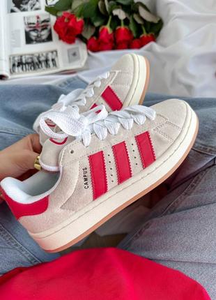 Кросівки adidas campus beige/red на осінь жіночі 20 кольорів , шкіра , замша , текстиль ,