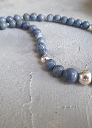 Намисто  блакитний корал з сріблом