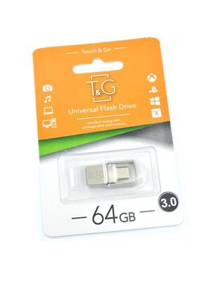 Usb-накопичувач c type c 2.0 флешка на 64gb t&g 104 metal series usb 3.0 silver