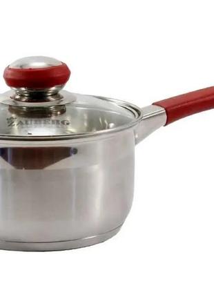 Ковш из нержавеющей стали с красной силиконовой ручкой zauberg 1,9 л zb-1,9rr