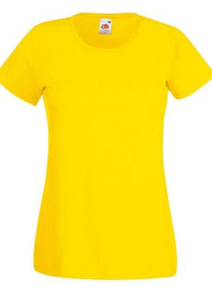 Женская футболка fruit of the loom valueweght ladies 100% хлопок приталенная однотонная ярко-желтый, s