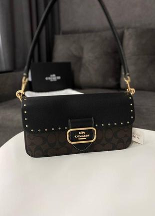 Женская сумка coach morgan shoulder bag / gold/brown black multi коричневая