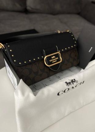 Женская сумка coach morgan shoulder bag / gold/brown black multi коричневая4 фото