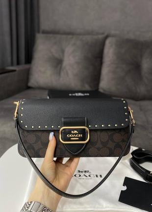 Жіноча сумка coach morgan shoulder bag / gold/brown black multi коричнева6 фото