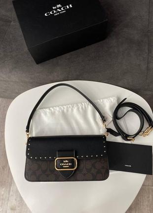 Жіноча сумка coach morgan shoulder bag / gold/brown black multi коричнева7 фото