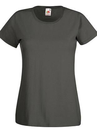 Женская футболка fruit of the loom valueweght ladies 100% хлопок приталенная однотонная светлый графит, s