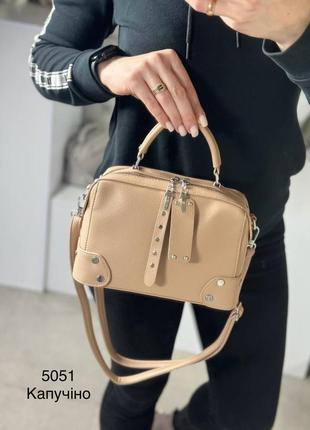 Жіноча стильна та якісна сумка з еко шкіри капучіно2 фото