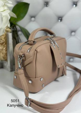Жіноча стильна та якісна сумка з еко шкіри капучіно3 фото