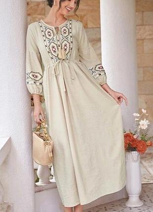 Платье вышиванка shein хлопок длинная р. m l 46 48 50