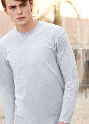Мужская футболка с длинным рукавом fruit of the loom valueweight long sleeve 100% хлопок светло-серый, s