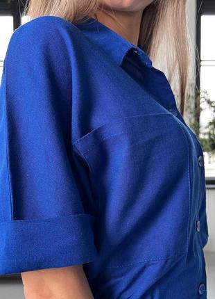 Синий электрик женский льняной комбинезон с шортами женский летний комбинезон лен прогулочный повседневный комбинезон4 фото