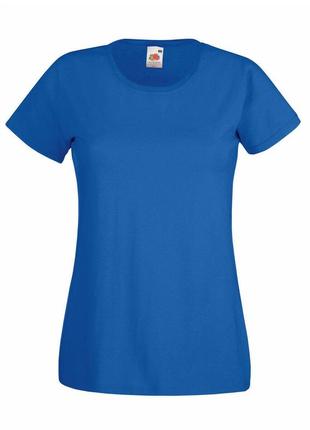 Женская футболка fruit of the loom valueweght ladies 100% хлопок приталенная однотонная ярко-синий, s