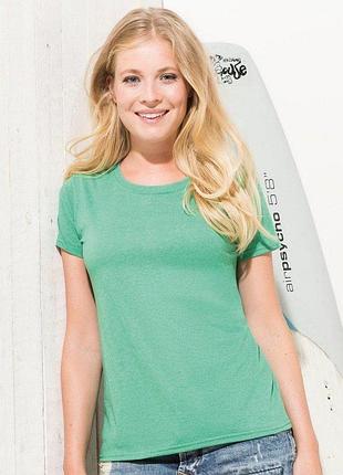 Женская футболка fruit of the loom valueweght ladies 100% хлопок приталенная однотонная зеленый меланж, s