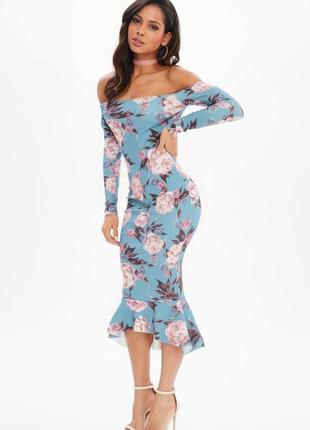 Розпродаж сукня missguided міді з відкритими плечима asos квітковий принт4 фото