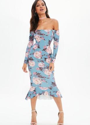 Розпродаж сукня missguided міді з відкритими плечима asos квітковий принт