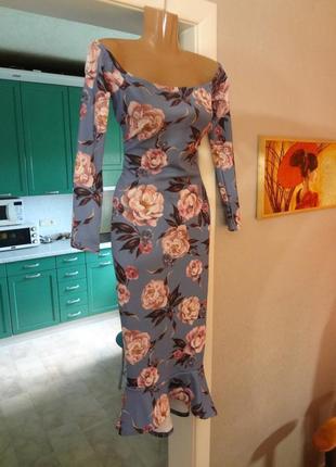 Розпродаж сукня missguided міді з відкритими плечима asos квітковий принт3 фото