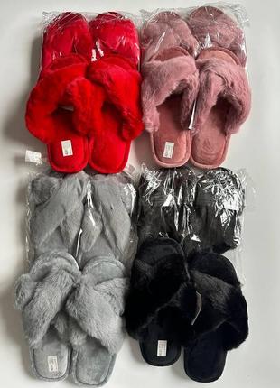 Пушистые тапочки женские для дома с имитацией песца размеры 36-41