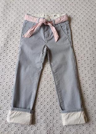Стильные штанишки h&amp;m в полоску из хлопка брючки на весну лето брюки хлопковые с поясом1 фото