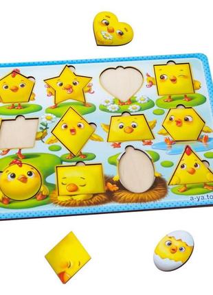 Деревянный пазл-вкладыш "цыплята" ubumblebees (псд163) psd163 геометрические фигуры