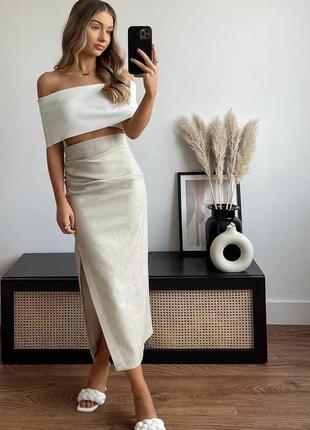 Шикарна  спідниця з розрізом  з сумішевого льону zara