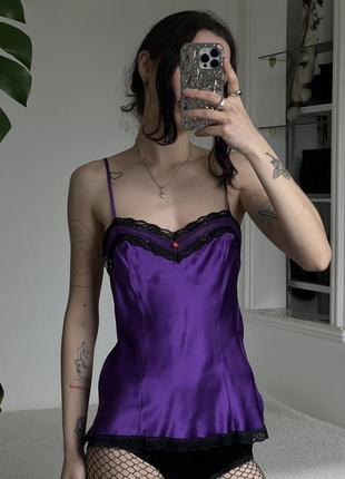 Фиолетовая бельевая маечка с кружевом6 фото