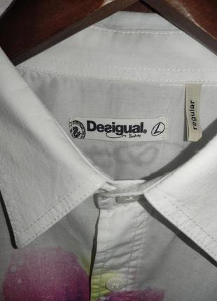 Белоснежная коттоновая рубашка оверсайз с принтом desigual.5 фото