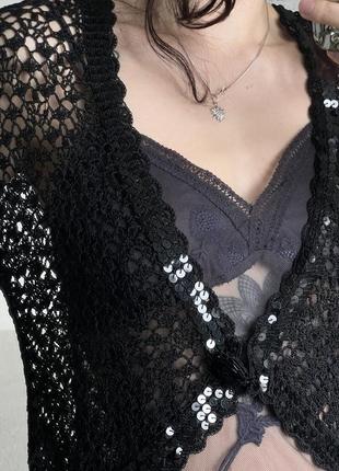 Вязаное черное болеро кардиган с блестками2 фото