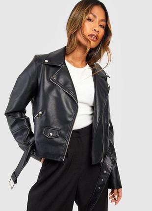 Косуха куртка чорна шкірянка подовжена оверсайз plt