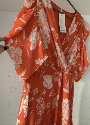 Платье оранжевое в цветы boohoo7 фото