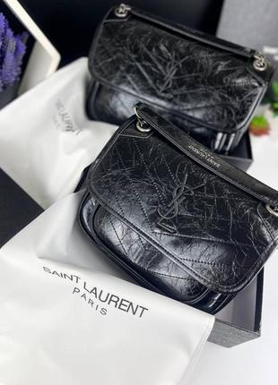 81404👑сумочка yves saint laurent в натуральной коже черная и бордо
