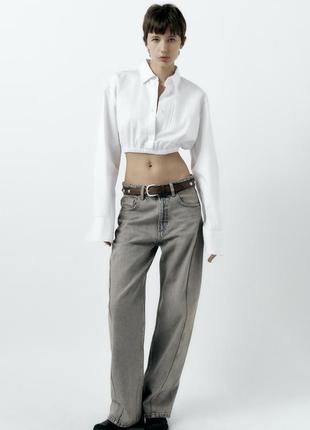 Стильная белая рубашка кроп zara