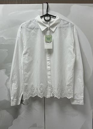 📌 нова бавовняна рубашка, сорочка з прошвою only, нова з паперовою біркою