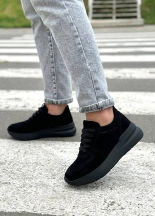 Кроссовки "aria", черные, натуральная замша