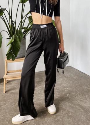 Шикарные атласные брюки палаццо «booriva» с разрезами 😍5 фото