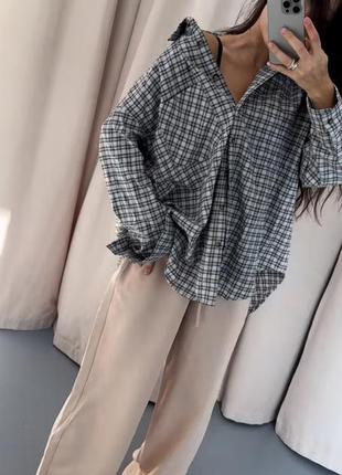 Клітчаста сорочка oversize з накладною кишенею, (є кольори)
