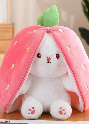 Мягкая игрушка зайка с ушками клубничками,18см