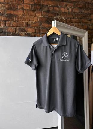 Mercedes-benz men’s grey vintage short sleeve polo shirt embroidered винтажное поло3 фото