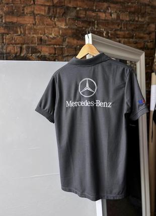 Mercedes-benz men’s grey vintage short sleeve polo shirt embroidered винтажное поло