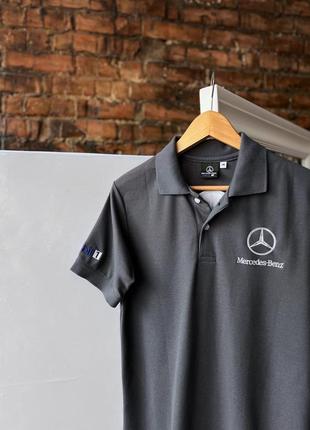Mercedes-benz men’s grey vintage short sleeve polo shirt embroidered винтажное поло4 фото