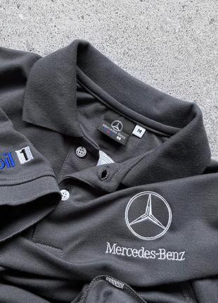 Mercedes-benz men’s grey vintage short sleeve polo shirt embroidered винтажное поло6 фото