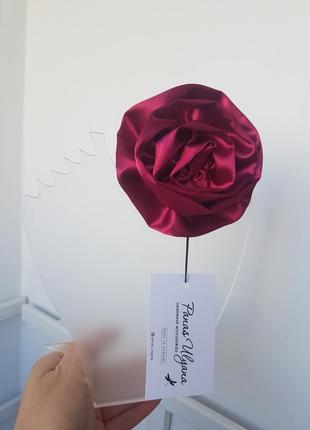 Брошь / чокер роза бордовая из атласа - 10 см8 фото