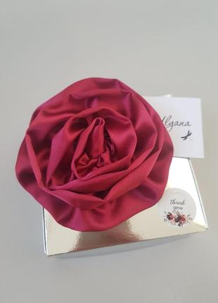 Брошка / чокер троянда бордова з атласу - 10 см10 фото