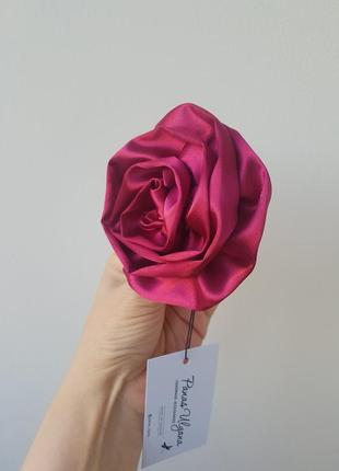 Брошка / чокер троянда бордова з атласу - 10 см3 фото