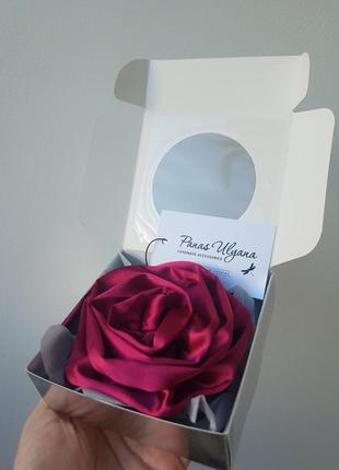 Брошь / чокер роза бордовая из атласа - 10 см4 фото