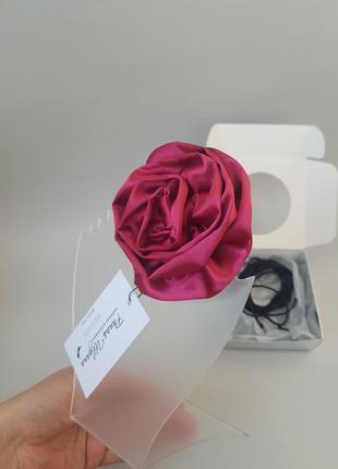 Брошка / чокер троянда бордова з атласу - 10 см5 фото
