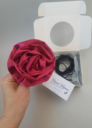 Брошь / чокер роза бордовая из атласа - 10 см9 фото