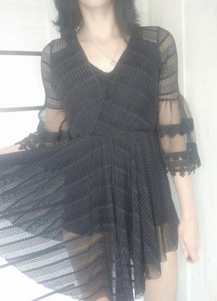 Платье туника разлетайка черное шикарное клеш в сеточку new collection3 фото