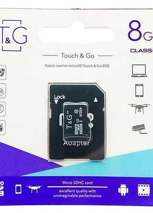 Карта памяти micro sd 8gb t&g class10 с адаптером