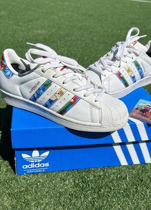 Женские кожаные кроссовки adidas superstar low top white floral